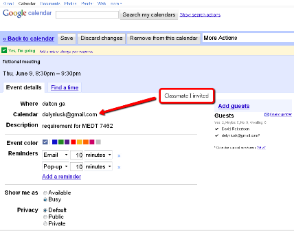 Event Invitation from Google Calendar