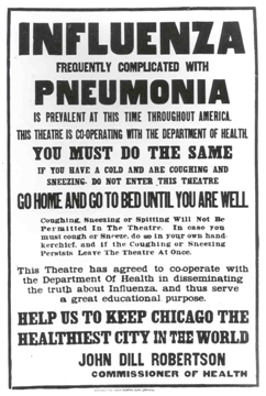 Public health poster in Chicago banning sick people from a theatre