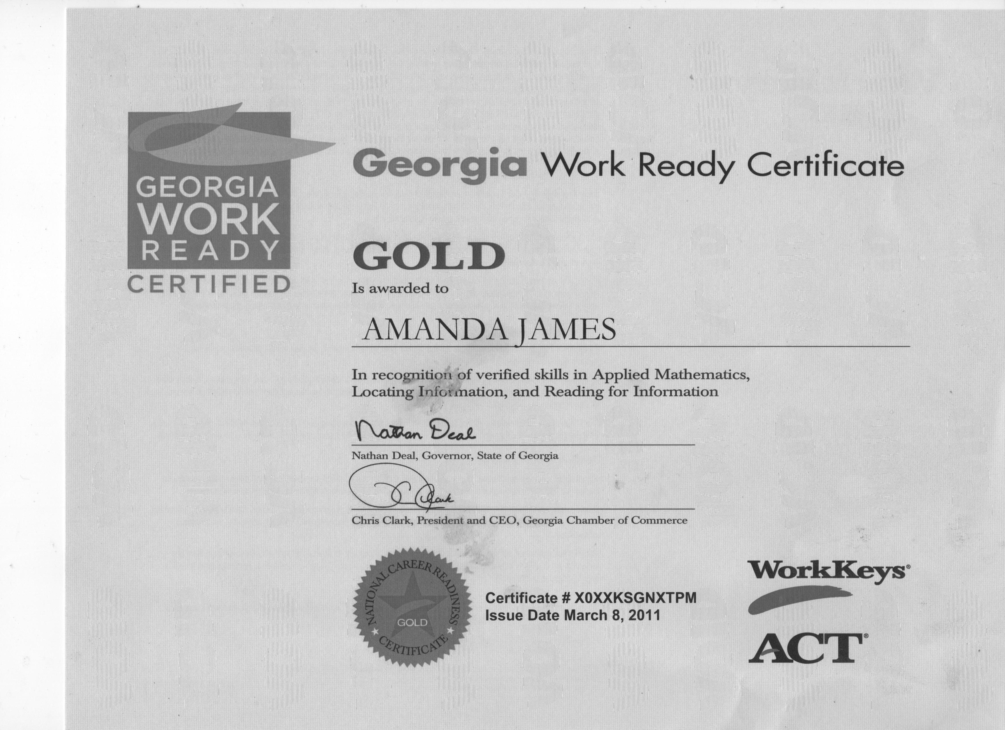 Work Ready Gold Certificate