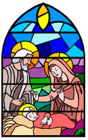 Picture of the nativity scene on stained glass