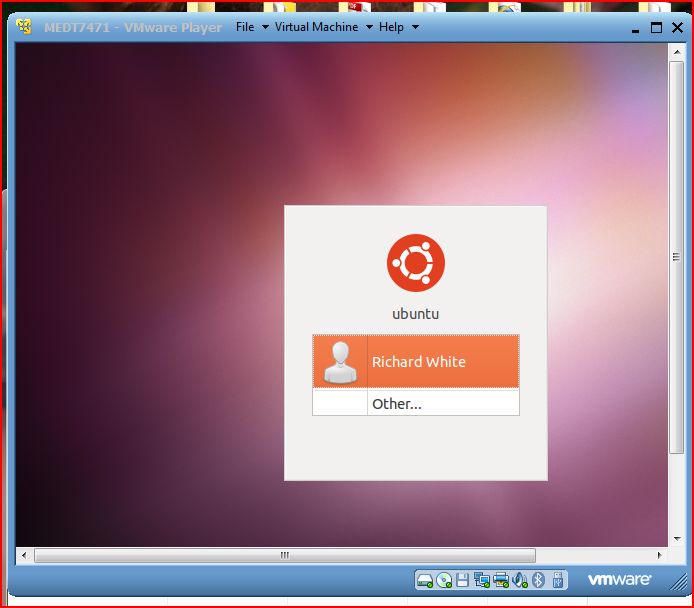 VM Ubuntu Login Screen