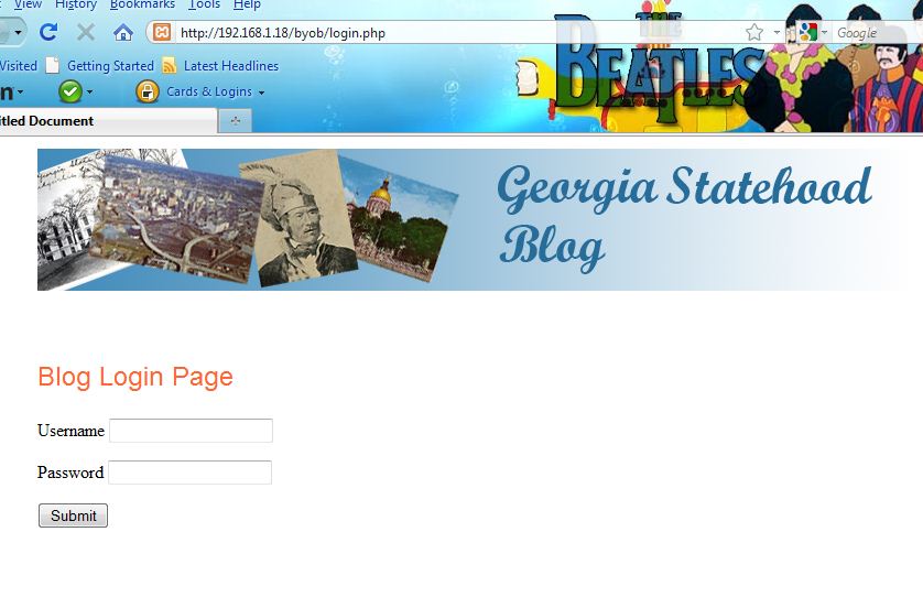 login screen