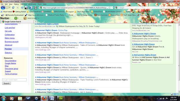 Google Search for A Midsummer Night's Dream